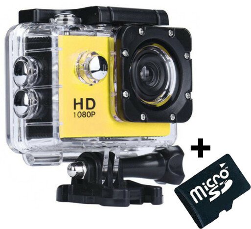 Camera Sport iUni Dare 50i Full HD 1080P,5M, Waterproof, Galben + Card MicroSD 8GB Cadou